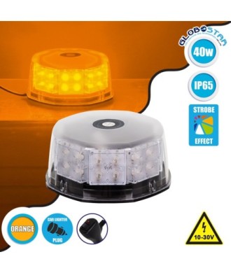 GloboStar® 85165 PRO Series Φάρος Σήμανσης Οχήματος Οδικής Βοήθείας για Αυτοκίνητα & Φορτηγά 6 Προγραμμάτων Φωτισμού STROBE LED 40W DC 10-30V Αδιάβροχος IP65 Πορτοκαλί